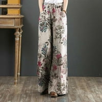 Žene plus veličina cvjetna print zategnuto pamučne pantalone Ležerne prilike hlače ljubičasta xxxxxl