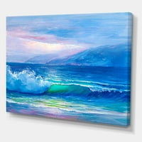 Plavi talasi razbijaju se na plaži pejzaž II slika platno Art Print