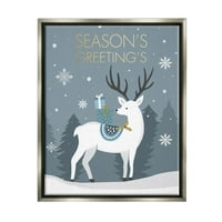Stupell Industries Season's Greetings Holiday Reindeer Graphic Art sjaj sivo plutajuće uokvireno platno