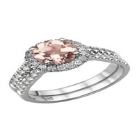 Natural peach pink 1. CT VS Morganite prsten sa dijamantima Bijelo zlato 14k Halo dvostruko drška prirodno