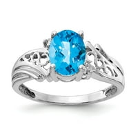 Čvrsta 14k bijelo zlato 8x ovalna plava topaz provjera vs dijamantska rublja prstena