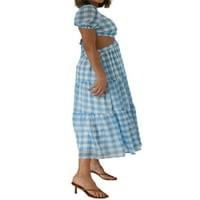 Mialoley Ženska haljina s kratkim rukavom A kroja Moda karirana haljina s kravatom s V izrezom bez leđa