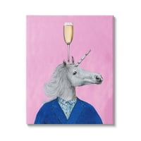 Stupell Industries Unicorn nosi odijelo Pink pozadina šampanjac staklene Slike galerija - omotano platno