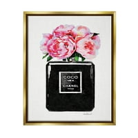 Stupell Industries Glam Parfem Flower Flower Black Peony Pink Metallic Gold Framed Plutajuće platno Zidna