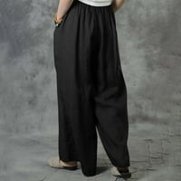 Duge hlače za žene Ženske modne ljetne čvrste povremene džep elastične struke duge hlače Black XL