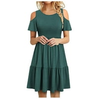 Klirens ljetne haljine za žene kratki rukav Mini Casual okrugli izrez štampana haljina zelena m