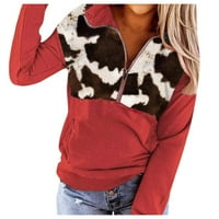 Relanfenk zimske jesenske dukseve duksevi za žene kravlji džep Dugi rukav sa patentnim zatvaračem pulover