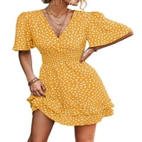 Sunisery ženska Mini haljina kratki rukav v tačke za vrat Print a-line haljina dnevno, S M L XL