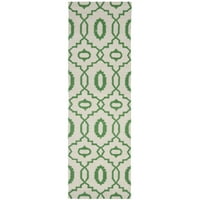 Dhurrie Guliana Geometrijska prostirka vunene vune, bjelokosti zelena, 2'6 12 '