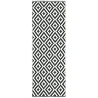 Montauk Triik Geometrijski dijamanti Pamučni tepih za trkač, crna slonovače, 2'3 7 '