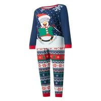 Porodična Podudarna Božićna Pidžama, Crtić Penguin Print Dugi Rukavi + Elastični Pantalone Sa Strukom