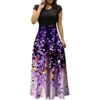 Bazyrey Womens okrugli izrez DressSummer haljine modni casual cvjetni print kratkih rukava velike veličine