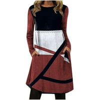 Haljine za žene Dugi rukav štampanje geometrija uzorak haljina okrugli vrat Midi Fit i Flare Y2K Moda