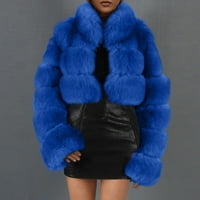 Žene FAU krzneni kaput - dame toplo Fur krzneni kaput jakna zimska solidna V-izrez Outerwer plavi xxl