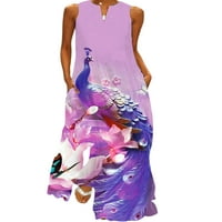 Niuer ženske ljetne plaže sarafan sa cvjetnim printom Maxi haljine V izrez duga haljina labav džep ljubičasta
