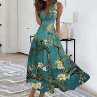 Haljina Ženska duga haljina Maxi haljina Ležerna haljina Ljetni casual bez rukava V izrez Boho cvijet