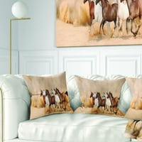 Designart Herd Gallops u pješčanoj oluji - jastuk za bacanje pejzažne fotografije - 18x18