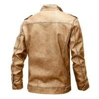 Hfyihgf motociklistička jakna za muškarce Vintage Casual Stand ovratnik Fau kožna jakna sa patentnim zatvaračem