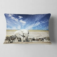 Designart ogromni bijeli slon i zebre - apstraktni jastuk za bacanje-12x20