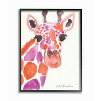 Stupell Industries Dječiji zoološki vrt žirafa životinja Crvena Ljubičasta akvarel uokvirena zidni umjetnički