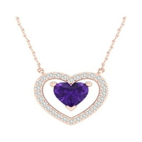 Imperial Gemstone 10k Rose Gold Heart Cut Amethyst CT TW Diamond Halo Privjesak ogrlica