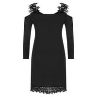 Formalne haljine plus veličine za ženska modna casual v-izrez čipka s dugim rukavima mini haljina crna