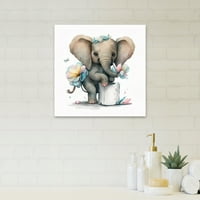 Designart Elephant izgradnja tornja od toaletnog papira sa Flowers II canvas Wall Art