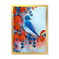 Designart' Bright Bird Bullfinch sjedi na grani Berries III ' tradicionalni uokvireni umjetnički Print