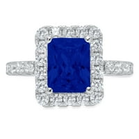 3,84ct smaragdni rez simulirani plavi safir 14k bijeli zlatni angažman halo prstena veličine 6,5