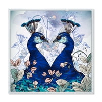 Designart' Wildflowers With Two Blue Pauns ' Tradicionalni Uramljeni Platneni Zidni Umjetnički Print