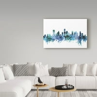 Zaštitni znak Fine Art 'Houston Texas Blue Teal Skyline' Canvas Art by Michael Thpsett