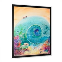 Designart 'Coral Reef Fishes With Tirkizno Ocean Spiral' Nautical & Coastal Framed Art Print