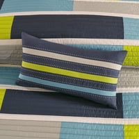 Mi zone 3-komadni plavi zeleni twin Twin XL prekrivač set sa jastukom za bacanje, sva sezonska posteljina