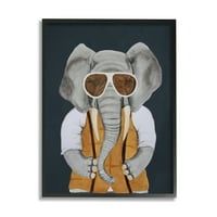 Stupell Industries šarmantan Elephant nosi naočare za sunce Žuti prsluk slatka slika, 30, dizajn Coco