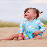 Pljusak o sretnom suncu od djevojaka, jednodijelni kupaći kostim sa plinskom pelenom - malim patki, 6-mjeseci