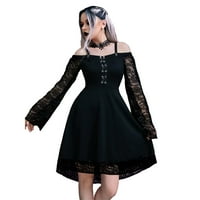 Aherbiu Ženska gotička haljina od ramena Ruched rucfle Steampunk Vintage festivalske haljine za žene solidne
