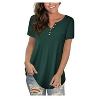 Daqian Womens Plus Veličina T-majica Ženska plus veličine Tunic vrhovi čvrsta majica Cvjetni povremeni bluza s kratkim rukavima Žene grafičke teene plus veličina zelena m