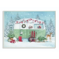 Stupell Industries Holiday Camper Snijeg Božićna ilustracija Drvena zidna umjetnost umjetnika A.V. Umjetnost