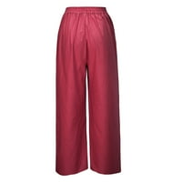 WAVSUF Hlače za žene sa džepovima Čvrste široke noge crvene hlače veličine xl