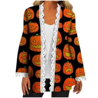 Halloween Cardigan za žene jesen s dugim rukavima otvorena prednja kardigan čipka Slatka bundeva šišmir pauk Web uzorak lagana pokriva narančasta