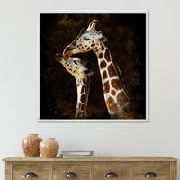 Krupni plan ljubljenja dvije žirafe i uramljena fotografija platno Art Print
